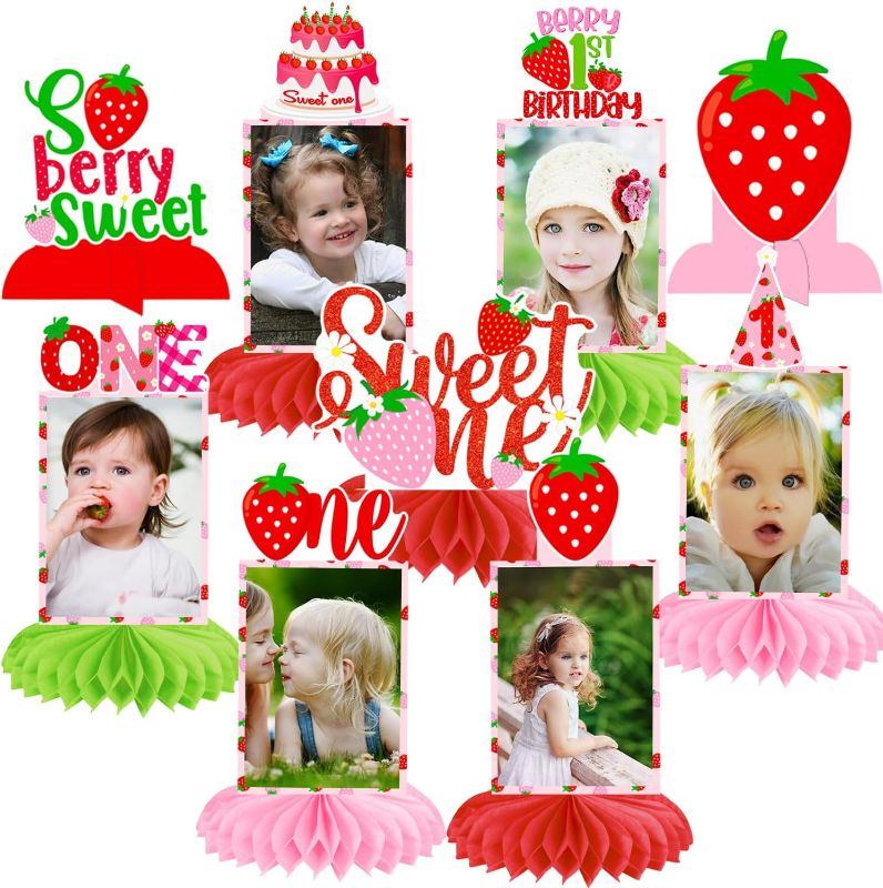 Photo 1 of Strawberry Sweet One Honeycomb Centerpieces  Berry First Photo Table Centerpieces Strawberry Birthday Party Decorations Berry Sweet One Centerpieces for Table Berry First Baby Shower Supplies
