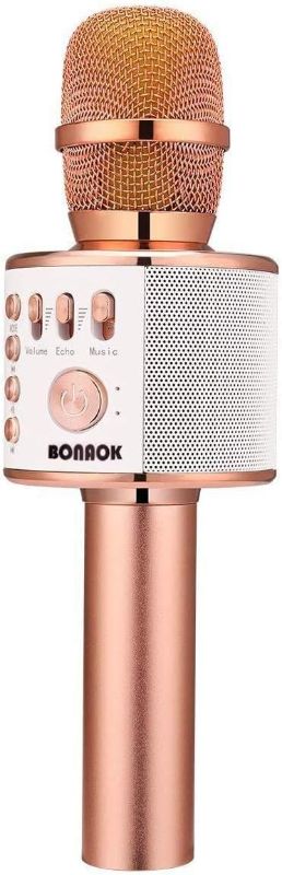 Photo 1 of BONAOK Wireless Bluetooth Karaoke Microphone,3-in-1 Portable Handheld Karaoke Mic Speaker Machine Home Party Birthday for All Smartphones PC(Q37 Rose Gold)
