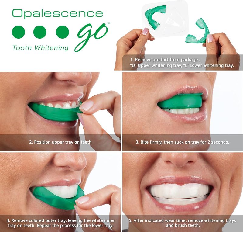 Photo 2 of Opalescence Go 15- Prefilled Teeth Whitening Trays - 15% Hydrogen Peroxide - (10 Treatments) Made by Ultradent Products. Teeth Whitening Kit -Mint - 5194-1
