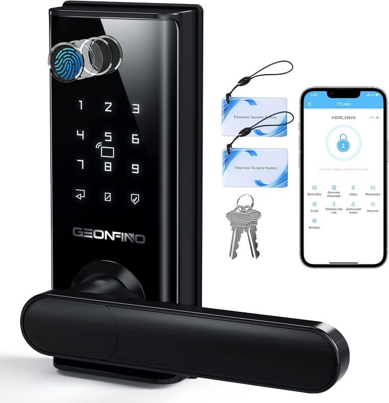 Photo 1 of Smart Door Lock 6-in-1 Door Lock with Handle, Electronic Door Locks for Front Door Keyless Entry Door Lock with Bluetooth, Fingerprint Door Lock with Handle, Digital Keypad, Smart Lock for Home
