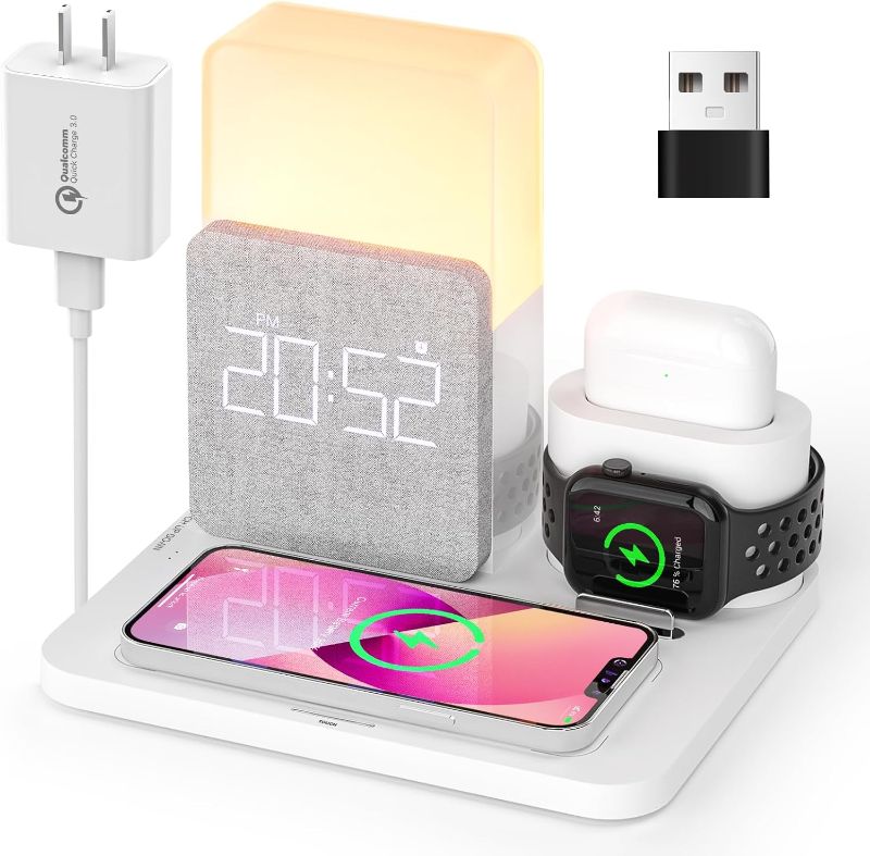 Photo 1 of 2023 Newest UV-Coating COLSUR Wireless Charging Station, 3 in 1 Charging Station, Alarm Clock with Wireless Charger, iPhone 12/13/14/15/16 Pro/13 Mini/13 Pro Max/12 pro, AirPods
