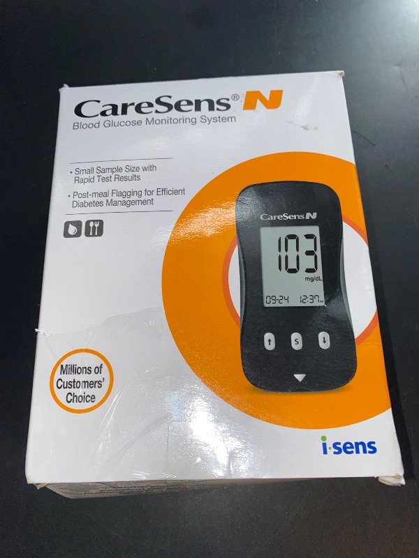 Photo 1 of CareSens N Blood Glucose Monitor Kit with 100 Blood Sugar Test Strips, 100 Lancets, 1 Blood Glucose Meter, 1 Lancing Device, 1 Control Solution, Travel Case for Diabetes Testing
