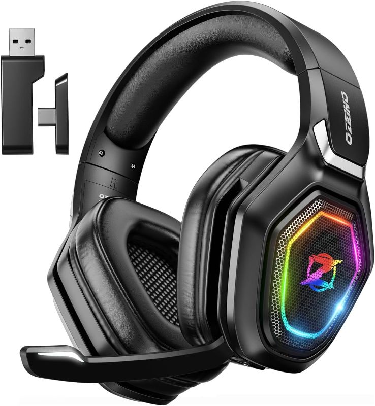 Photo 1 of 2.4GHz Wireless Gaming Headset with Microphone, 2.4G USB & Type C Transmitter - 30h Battery Life - RGB Lighting Gaming Headphones for PS5, PS4, PC, Phone
