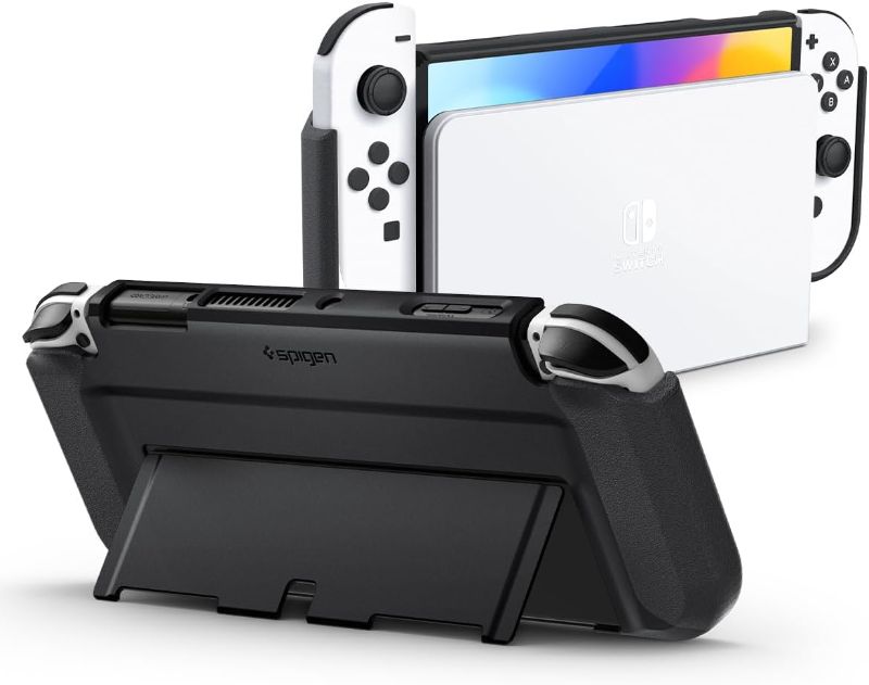 Photo 1 of BLACK Spigen Thin Fit Designed for Nintendo Switch OLED Model 7 Inch and Joy-Con Controller Dockable Case with Kickstand Protective Case - Black
