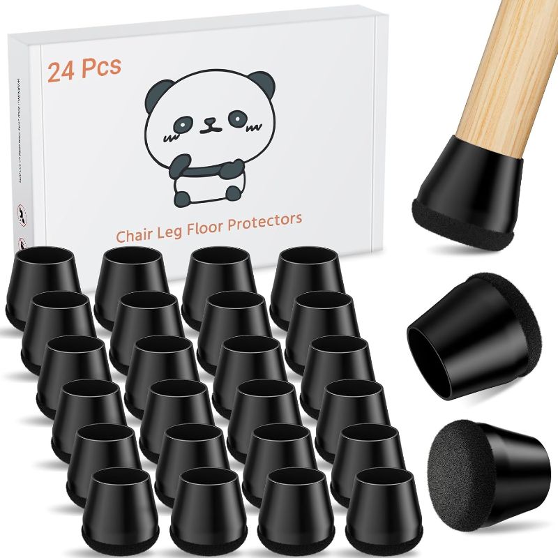 Photo 1 of 24 PCS Silicone Chair Leg Floor Protectors Medium Fit (0.95"-1.1") Rubber Felt Furniture Pads Chair Legs Caps/Covers for Hardwood Floors, Tile from Scratches & Reduce Noise - Round, Black
