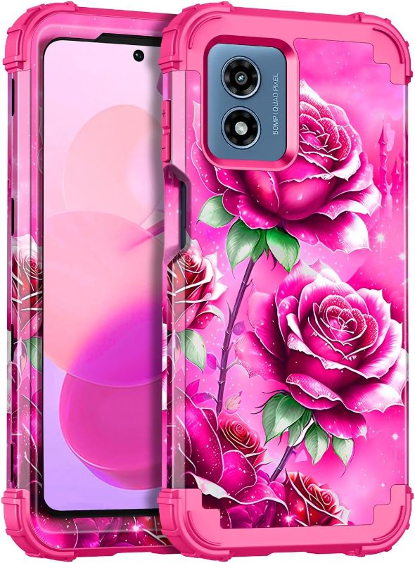 Photo 1 of Miqala for Moto G 5G 2024 Case,Glow in The Dark Three Layer Heavy Duty Shockproof Full Body Protection Hard Plastic Bumper+Soft Silicone Protective Case for Motorola Moto G 5G 2024,Pink
