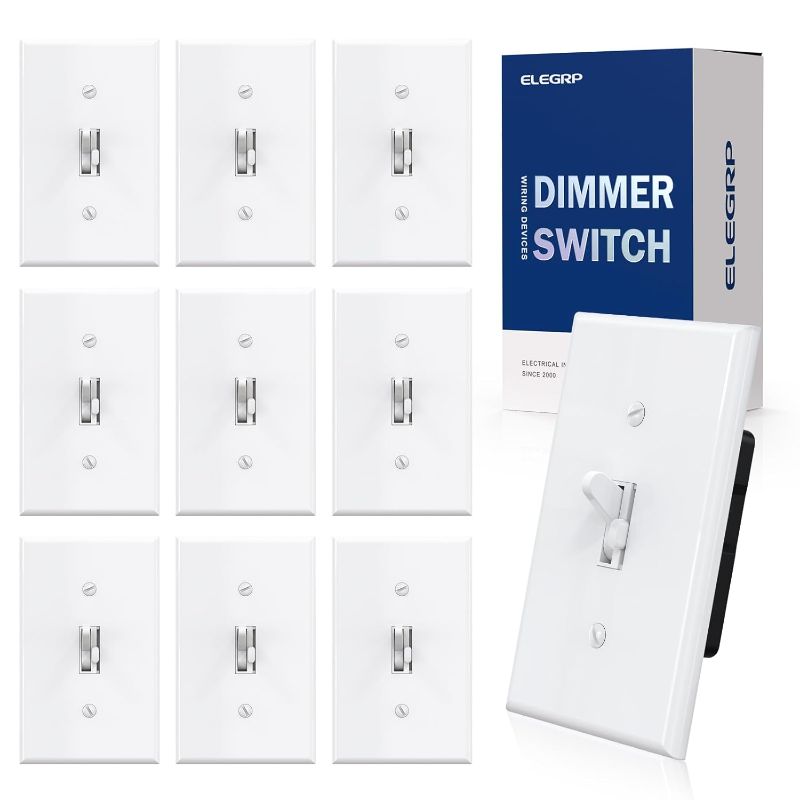 Photo 1 of COMPLETE**NEW**ELEGRP Digital Toggle Dimmer Switch for Dimmable LED, CFL and Incandescent Light Bulbs, Single Pole or 3-Way Toggle LED Dimmer Light Switch, Wall Plate Included, UL Listed, 10 Pack, White
