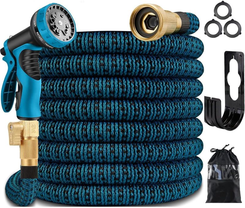 Photo 1 of Garden Hose 100ft Expandable Water Hose with 10 Function Spray Nozzle, Leakproof Flexible Hose with 3/4" Solid Connectors for Garden, Outside Yard
