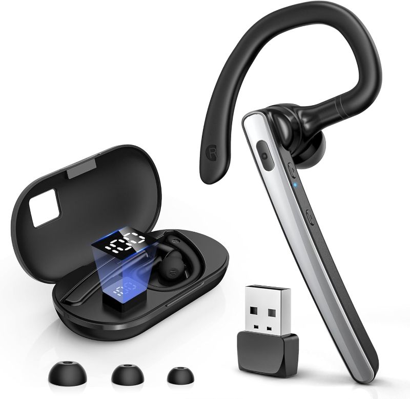 Photo 1 of Bluetooth Headset V5.3, Wireless Bluetooth Earpiece with 600mAh Charging Case, 110H Playtime, Hands Free Headset for Cell Phone and Computer with Built-in Microphone for Work Trucker Office
