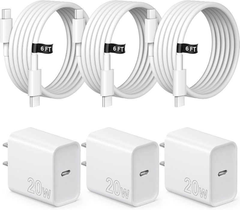 Photo 1 of iPhone 16 15 Charger Fast Charging 3 Pack USB C Charger Block Type C Charger 6FT Cord Wall Charger Compatible with iPhone 16/16 Plus/16 Pro/16 Pro Max/iPhone 15/15 Pro Max/iPad Pro/AirPods
