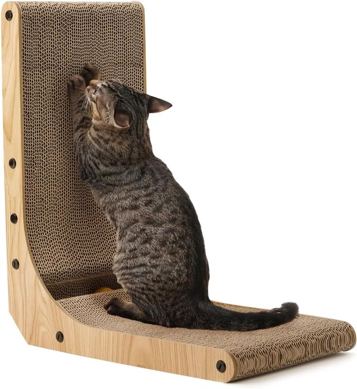 Photo 1 of FUKUMARU Cat Scratcher, 18.7 Inch L Shape Cat Scratch Pad Wall Mounted, Cat Scratching Cardboard with Ball Toy for Indoor Cats
