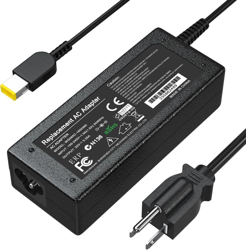 Photo 1 of 65W 45w UL List Replacement Charger for Lenovo Square Connector for Thinkpad T440 G50 T460 T470 T450, X1 Carbon, Flex 3 ADLX45NDC2A PA-1650-72 Laptop-Power Supply Cord(Not USB-C!)
