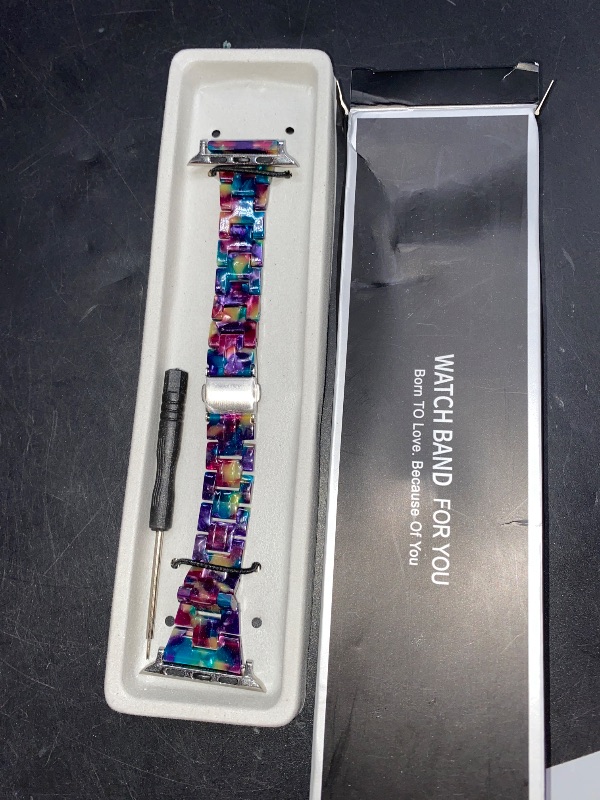 Photo 1 of BAND ONLY**NEW**Compatible with Apple Watch Bands 38mm 40mm 41mm 42MM(Series 10) Fashion Slim Resin Band For Apple Watch Series 10 9 8 7 6 5 4 3 2 1 SE (Purple Green Flower-Uniqe, 38MM 40MM 41MM)
