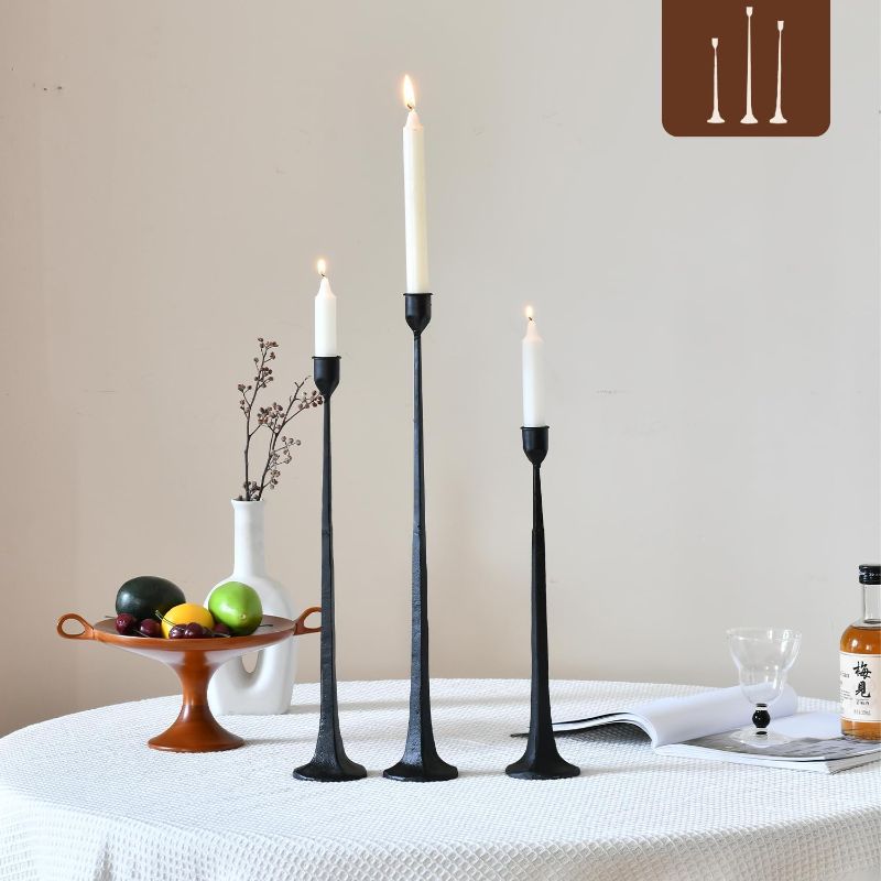 Photo 1 of Iron Black Candlestick Holders, Set of 3 Candle Stick Holders,Fits 3/4 inch Thick Candle&Led Candles, Vintage Modern Decorative Centerpiece for Dining Table Centerpiece, Wedding, Party Decor
