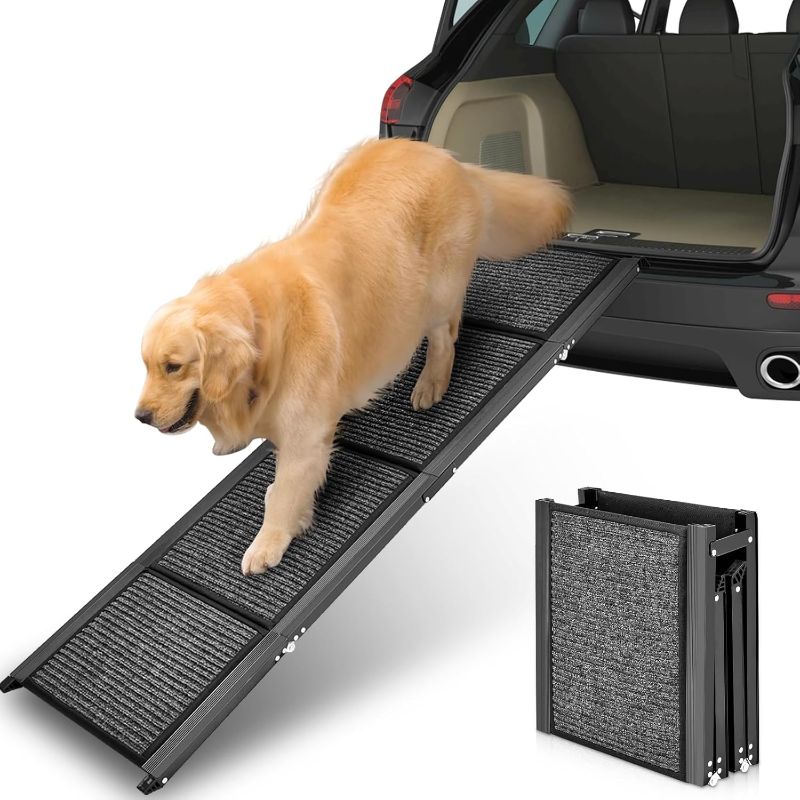 Photo 1 of 62" Dog Ramp for Car, Foldable Large Dog Car Ramp with Anti-Slip Rug Surface, 17" Wide Dog Ramp Steps for Large Medium Small Dogs, Up to 250LBS, Dog Ramp for Cars, SUVs & Trucks
