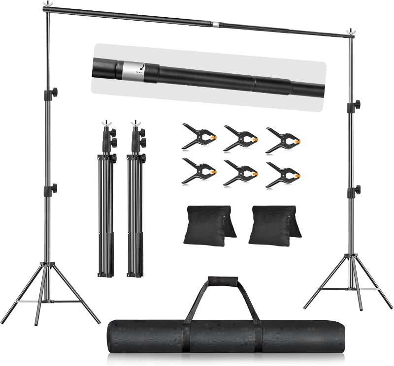 Photo 1 of EMART Backdrop Stand 10x7ft(WxH) Photo Studio Adjustable Background Stand Support Kit with 2 Crossbars, 8 Backdrop Clamps, 2 Sandbags and Carrying Bag for Parties Events Decoration
