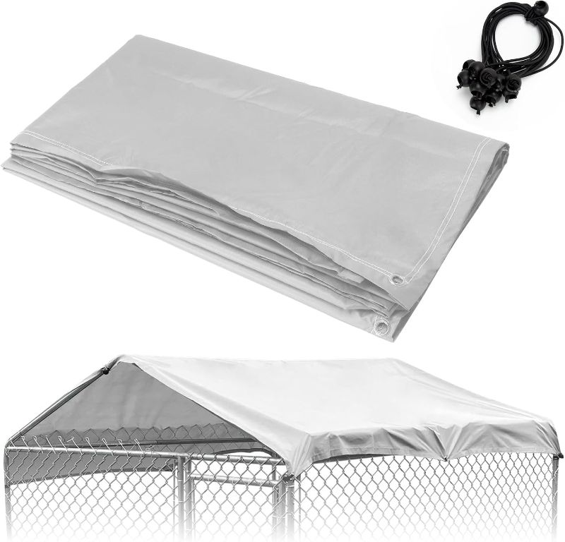 Photo 1 of 7.1ft x6.6ft Cover for Dog Kennel for Dog Kennel with Ball Elastic Rope, Waterproof and Sun Resistance Dog Kennel Cover Providing for Full Protection from Sun, rain, Snow
