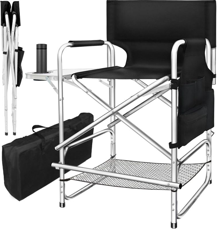 Photo 1 of AQNIEGEP Makeup Chair for Makeup Artist 41" Tall Folding Directors Chair Makeup Artist Chair for Clients Directors Chair with Side Table Cup Holder Footrest Bags 400 lbs Load
