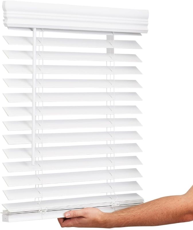 Photo 1 of Lotus & Windoware Cordless, 2 Inch Faux Wood Blind, 34.5" Wide x 60" Long, Window Blinds, Blinds & Shades, Blinds for Indoor Windows, Embossed, Bright White, (Actual Size - 34" x 60")
