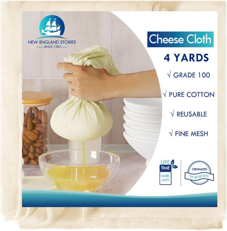 Photo 1 of DAMAGE PACKAGE ONLY* NEW**4 Yards Reusable Cheesecloth, Grade 100, Cheese Cloth for Straining Craft, 100% Cotton Unbleached Muslin Cloth Strainer for Cooking, Baking, Juicing, Cheese Making
