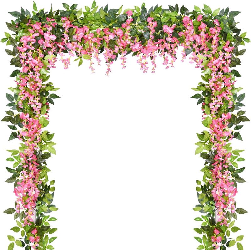 Photo 1 of Artflower 4 Pcs Pink Wisteria Garland Artificial Flowers, 6.6 Ft/Piece Fake Wisteria Hanging Flowers Garland for Home Bedroom Window Garden Outdoor Party Ceremony Wedding Arch Floral Decor
