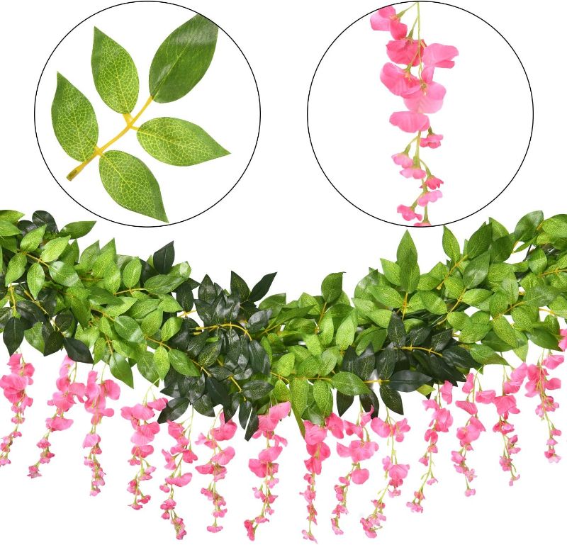 Photo 2 of Artflower 4 Pcs Pink Wisteria Garland Artificial Flowers, 6.6 Ft/Piece Fake Wisteria Hanging Flowers Garland for Home Bedroom Window Garden Outdoor Party Ceremony Wedding Arch Floral Decor
