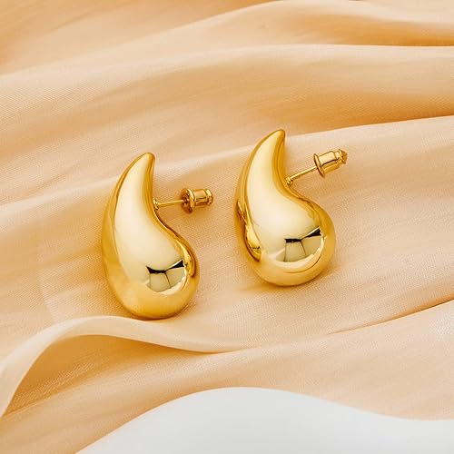 Photo 2 of Gold Silver Chunky Earrings for Women Lightweight Teardrop Earrings Fashion Jewelry