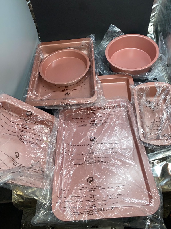 Photo 2 of 6/10 ROSE GOLD**NEW*Baking Pans Set with Nonstick Coating, Professional 10 Pcs Including Cake Pans, Cookie Sheets, Roasting Pan, and Cooling Rack - 0.8mm Thick, Dishwasher Safe, and Heavy Duty
