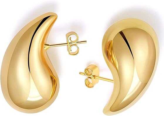 Photo 2 of Chunky Gold Hoop Earrings for Women, Lightweight Teardrop Hoops Earrings with 18K Real Gold Plated, Hypoallergenic Earrings Waterdrop Hollow Open Jewelry for Women
