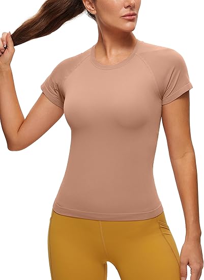 Photo 1 of MEDIUM CRZ YOGA Women's Seamless Workout Tops Breathable Short Sleeve Gym Shirts Running Yoga Athletic T-Shirts
