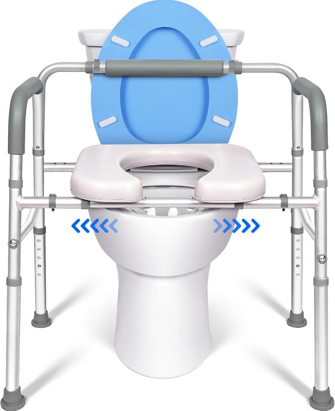 Photo 1 of 3 in 1 Commode Chair for Toilet with Arms, 500 lbs Bedside Commode Chair for Toilet with Bucket 4.4Qt, Width Adjustable Bedside Commode for Seniors, 21”-25“ Extra Large Width
