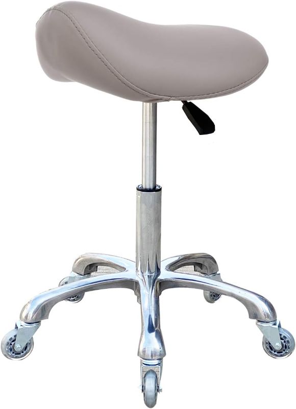 Photo 1 of COMPLETE**NEW**Professional Saddle Stool with Wheels Ergonomic Swivel Rolling Height Adjustable for Clinic Dentist Beauty Salon Tattoo Home Office (Grey)
