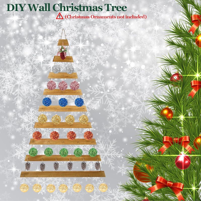 Photo 1 of DESIGN MAY VARY**NEW**4.5FT Wooden Wall Hanging Christmas Tree, Artificial Christmas Wall Tree with Hanger for Hanging Christmas Ornaments
