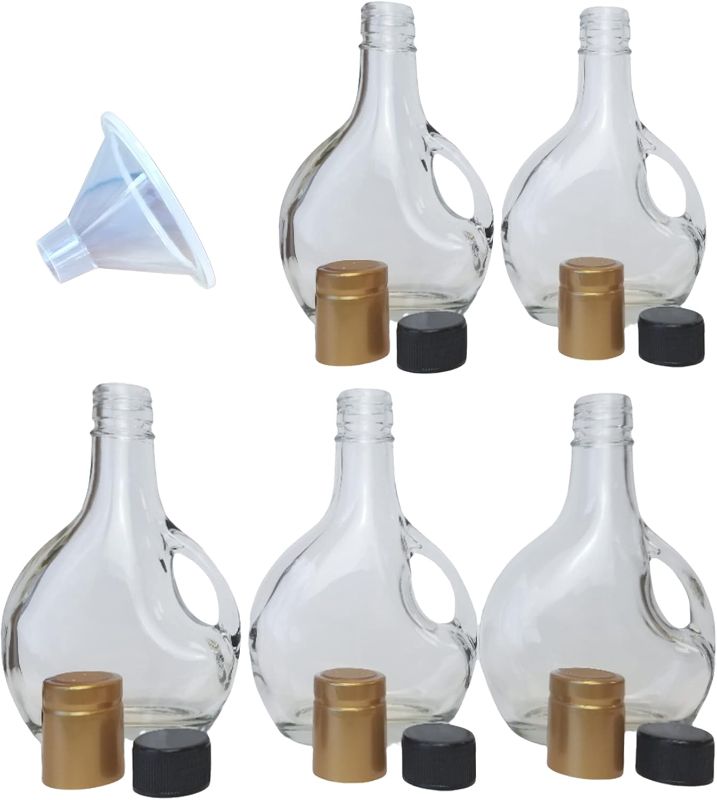 Photo 1 of Clear Glass Basque Bottle with Lid for Salad Dressing, Oil Cruet, Syrup Dispenser, Perfect for Gourmet Gift Giving (5)
