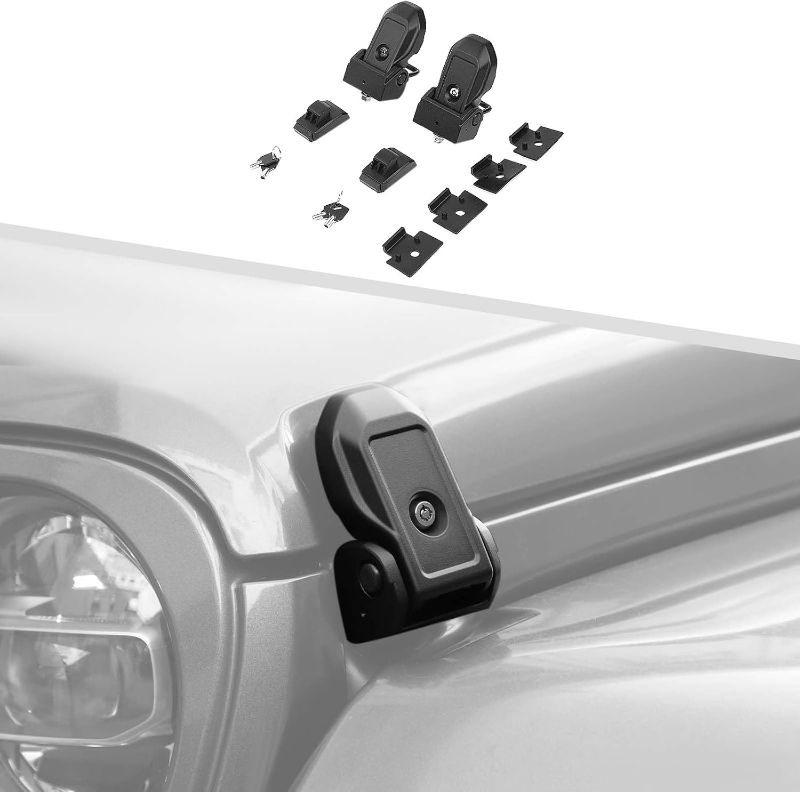 Photo 1 of Metal Hood Latches with Keys Compatible with Jeep Wrangler JK JKU JL JLU Gladiator JT 2007-2024, 1 Pair Locking Hood Latch Lock Hood Pin Kit (OEM & Locking)
