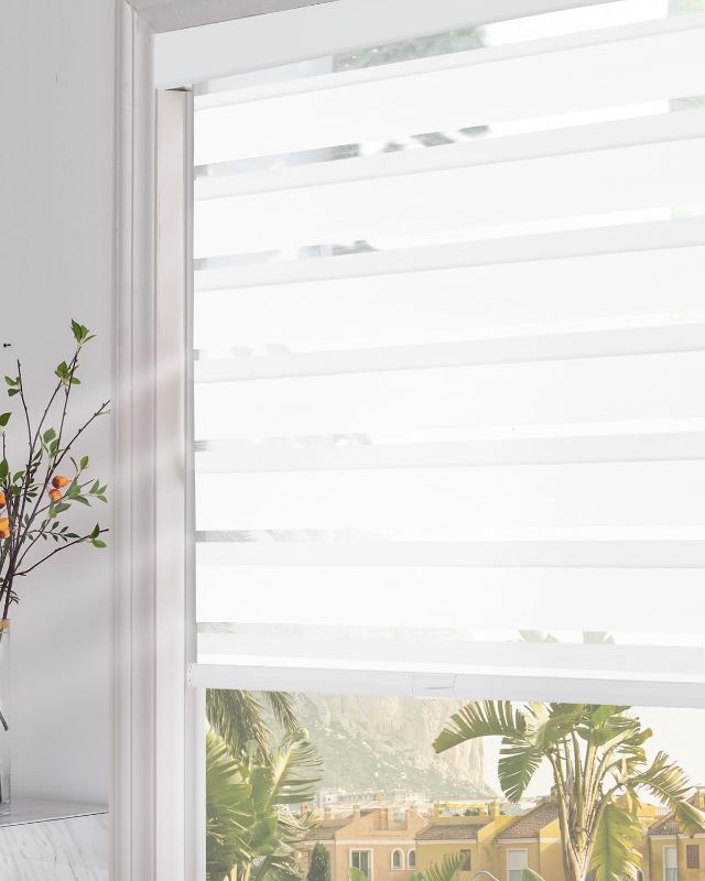 Photo 1 of Persilux Blackout Cordless Zebra Blinds for Windows (35" W x 64" H, White) with Upgraded Cassette Free-Stop Dual Layers Sheer Roller Shades for Home and Office
