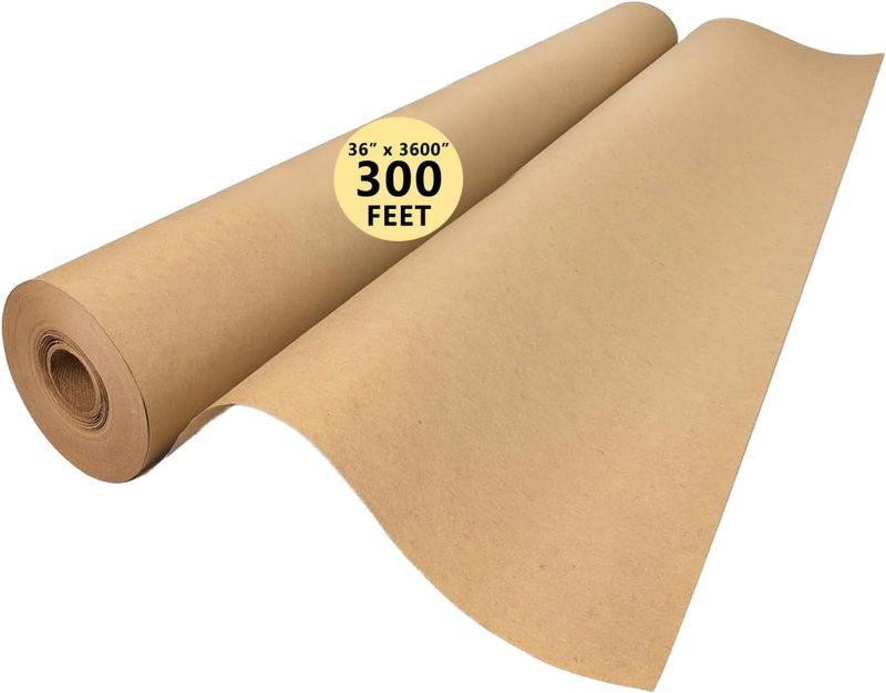 Photo 1 of 36" x 3600" (300') Brown Kraft Paper Roll, Bulletin Board Paper, Gift Wrapping Paper for Craft Poster Art Paper Roll Christmas Bouquet Flower Table Covering Packing Shipping Moving Supplies 70GSM 50LB
