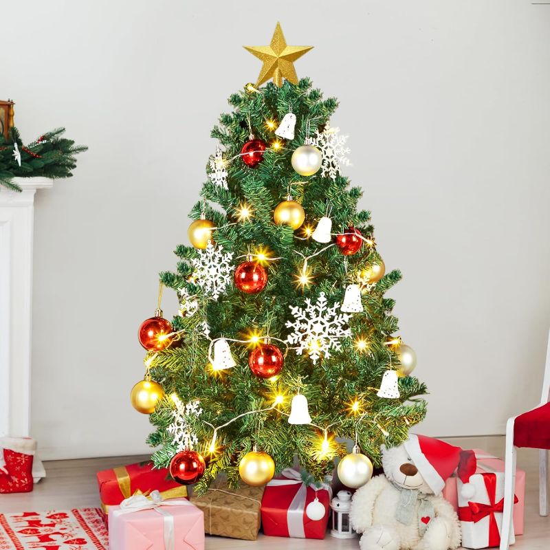 Photo 1 of 34 Pieces Christmas Tree Decorations Include 4 ft Artificial Christmas Tree with Metal Feet, String Lights, 31 Small Accessories for Home Christmas Party Decoration (Green)
