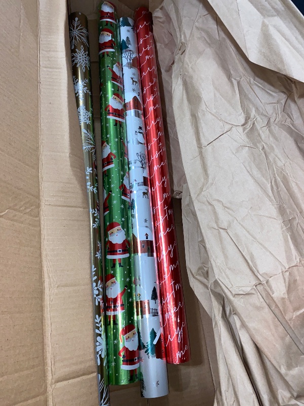 Photo 2 of JAMPaper Assorted Gift Wrap - Christmas Foil Wrapping Paper - 100 Sq Ft Total - Elegant Merry Christmas Reindeer Set - 4 Rolls/Pack
