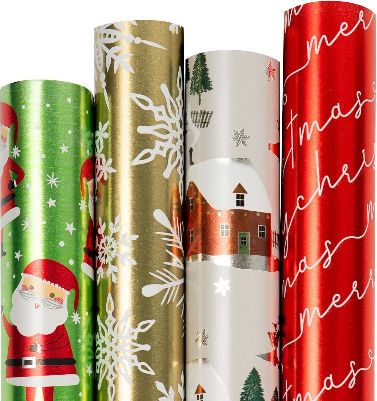 Photo 1 of JAMPaper Assorted Gift Wrap - Christmas Foil Wrapping Paper - 100 Sq Ft Total - Elegant Merry Christmas Reindeer Set - 4 Rolls/Pack
