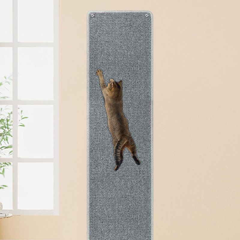 Photo 1 of FHTONGE 71x15.8 Thickened Cat Wall Climbing Carpet with 16 Fixed Nails, Extra Large Tall Cat Scratch Pad for Wall, Wall Mounted Climbing Cat Scratcher for Furniture Couch Sofa Protector(Grey)
