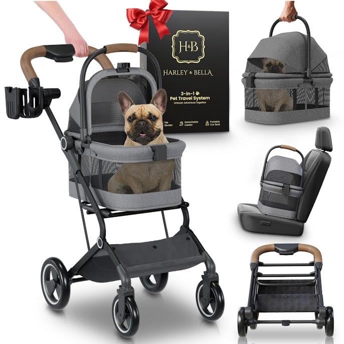 Photo 1 of 3 in 1 Collapsible Dog Strollers Detachable Carrier, Car Seat Cat Stroller - 8" Rear Wheels - Phone/Cup Holder - Pet Stroller for Small Dogs, Dog Stroller for Small Dogs 10 Lbs, Dog Cart
