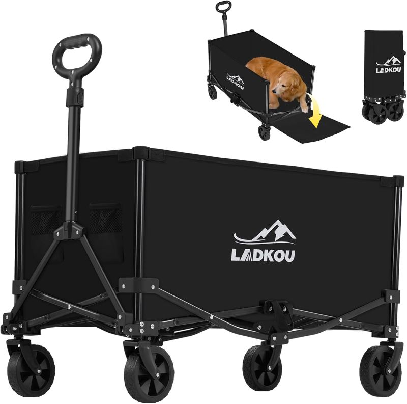 Photo 1 of Collapsible Foldable Wagon, Heavy Duty Beach Wagon Cart with 140L Capacity and 220LBS Load, Portable Utility Grocery Wagon for Outdoor Camping Garden, Black
