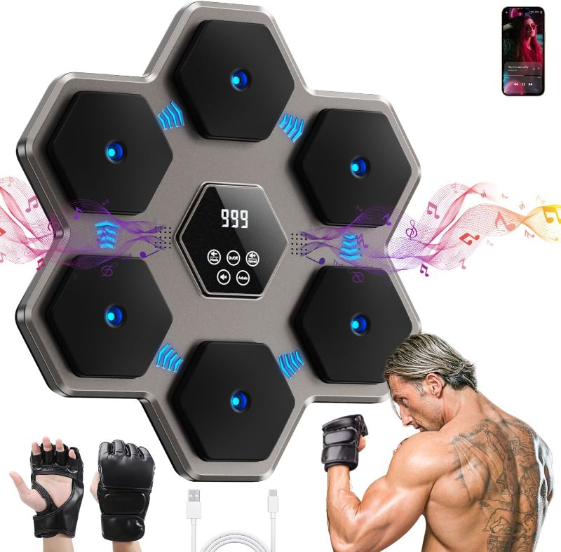 Photo 1 of Music Boxing Machine with Gloves,One Button Mute Wall Mounted Boxing Machine,Bluetooth Music Punching Machine for Adults & Kid,Rhythm Recognition Large Size Boxing Target Equipment for Home,Gym
