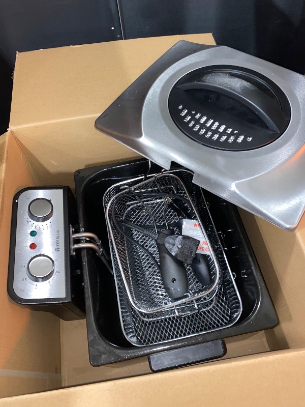 Photo 2 of Electric Deep Fryer with Basket for Home Use, Lid with Viewing Window and Odorless Filter, Adjustable Temperature, 5.3 Quart, Stainless Steel
