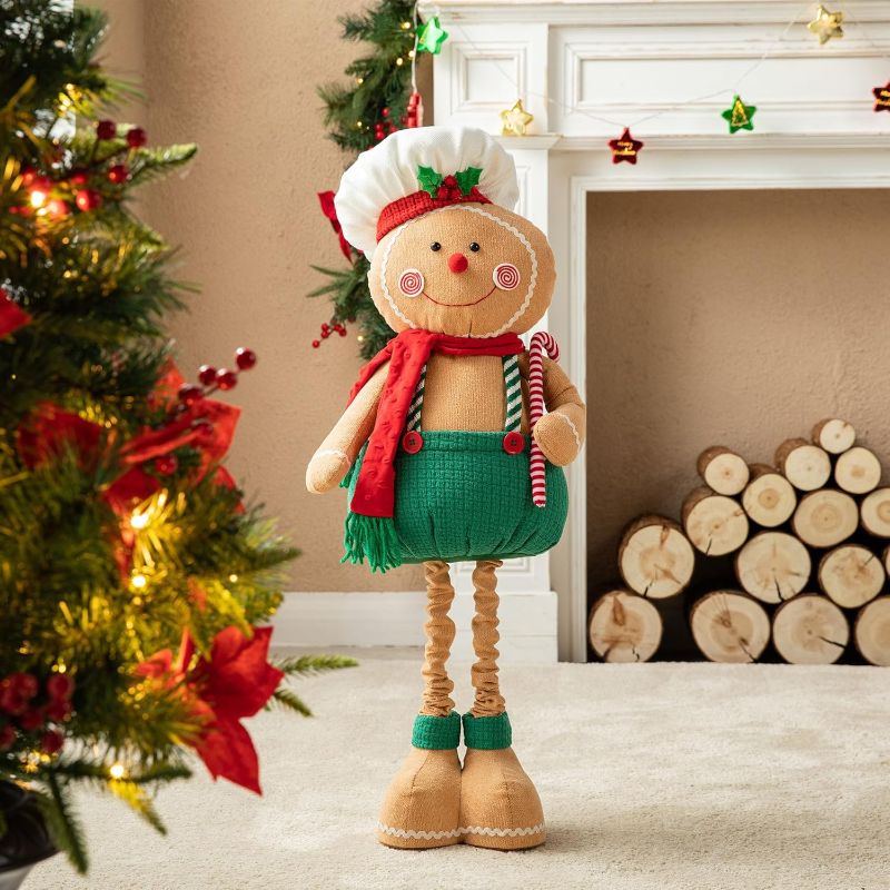 Photo 1 of NEW**Glitzhome Handmade Christmas Fabric Gingerbreadman Standing Decor with Telescoped Legs, 39"/26" H
