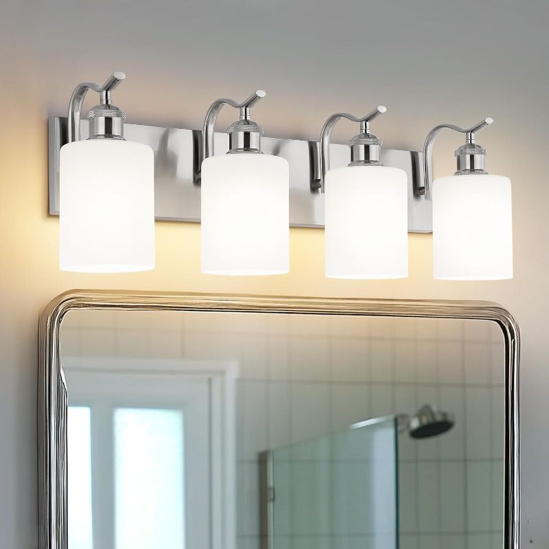 Photo 1 of NEW**Milk Glass Bathroom Light, 4-Light Vanity Light Fixture, Brushed Nickel Wall Sconce, VL01BNW-4
