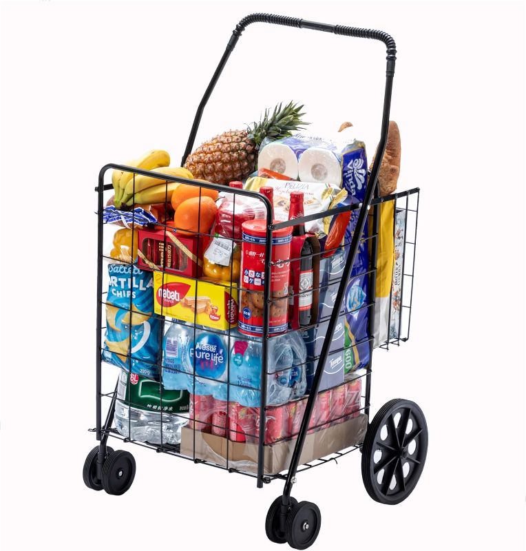 Photo 1 of BRAND NEW**Jumbo Folding Shopping Cart,Collapsible Shopping cart with Double Basket and 360-Degree Wheels, Utility Cart for Grocery Laundry Book Luggage Travel ?Black?
