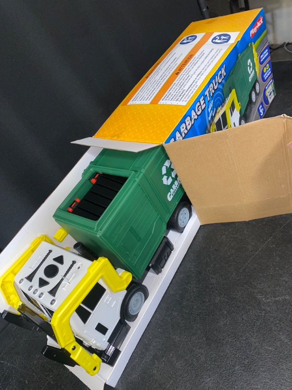 Photo 2 of JOYIN Large Friction Powered Garbage Truck Toy Set, Includes Dumpster, Trash Bins, and Learning Cards for Kids
