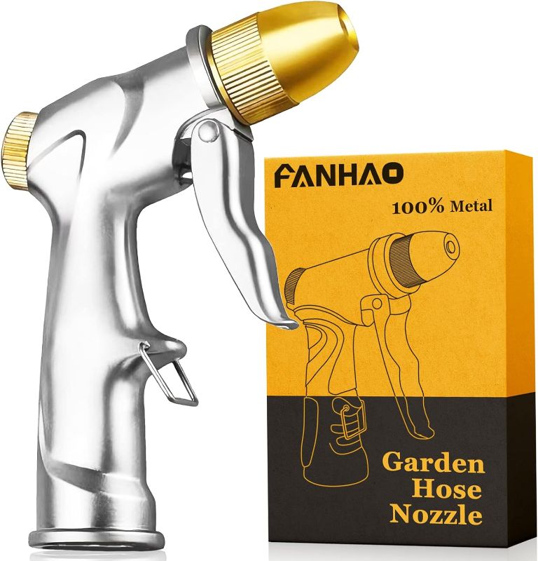 Photo 1 of FANHAO Upgraded Garden Hose Nozzle Sprayer, 100% Heavy Duty Metal Handheld Water Nozzle High Pressure in 4 Spraying Modes for Hand Watering Plants and Lawn, Car Washing, Patio and Pet USED**
